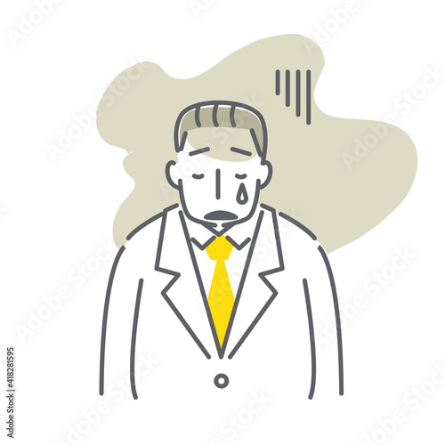 ストレスに悩まされる中年男性会社員のシンプルな線画イラスト