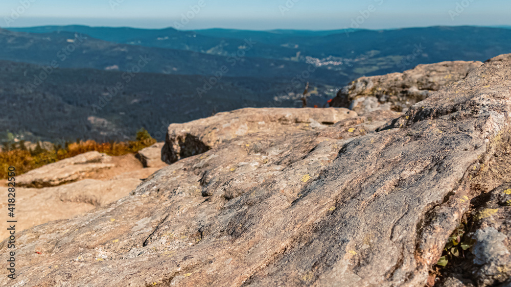 Beautiful autumn or indian summer view at the famous Grosser Arber summit, Bayerisch Eisenstein, Bavarian forest, Bavaria, Germany