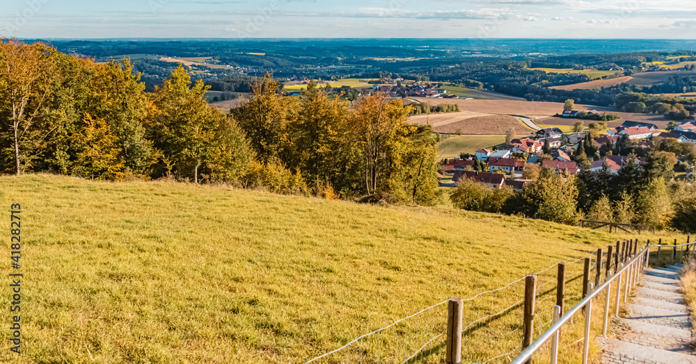 Beautiful autumn or indian summer view at Pilgramsberg, Bavarian forest, Bavaria, Germany
