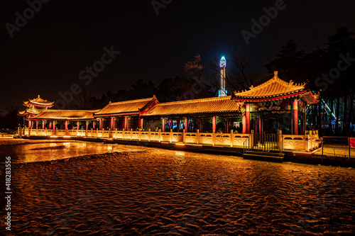 The night landscape of Nanhu Park in Changchun, China during the festival