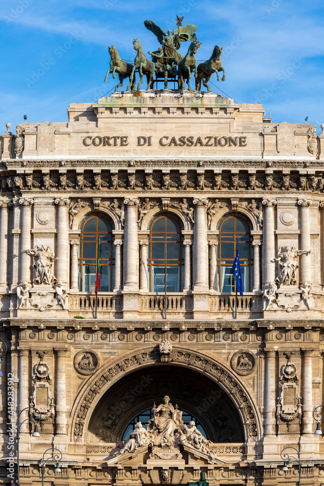 Rome, Italy - October 9, 2020: Palace of Justice seat of Supreme Court of Cassation (Corte di Cassazione), majestic building on the Tiber River