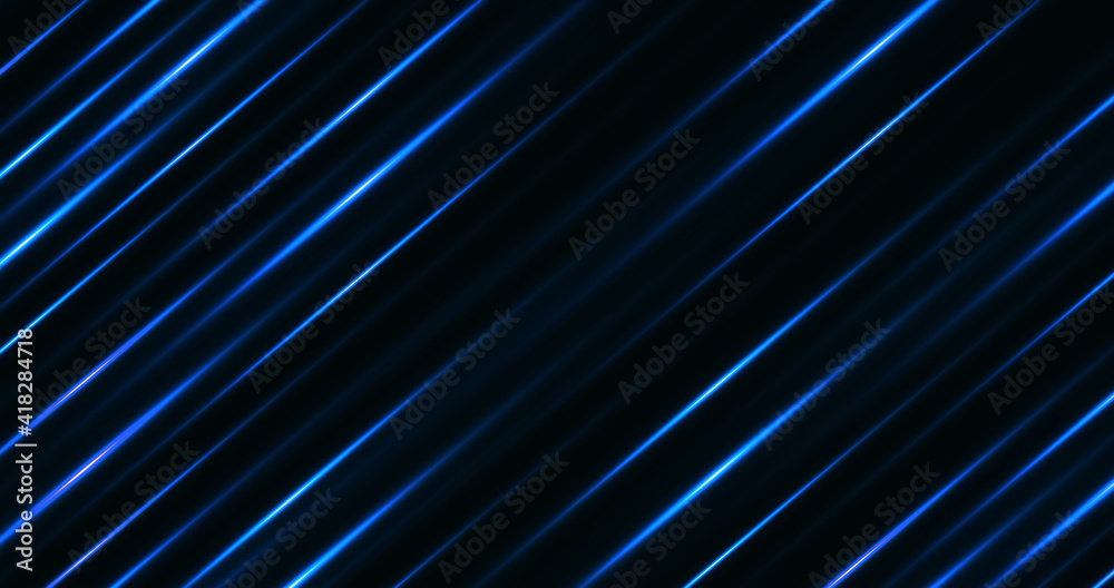 Abstract technology bright background with blue laser rays lens flare light and lighting. Dynamic digital