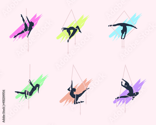 Aerial dance silhouette logo vector asset