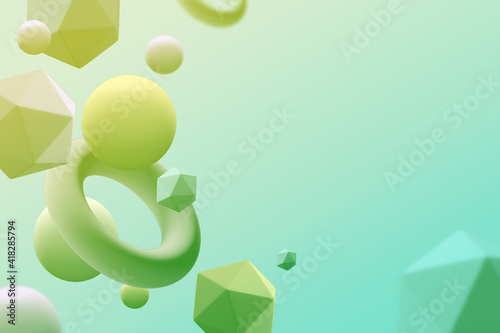 Light Green Shapes Floating Against Green Background