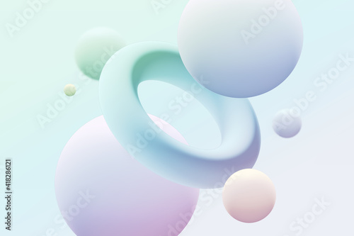3D Rendering Of Pastel Geometric Shapes Floating In Space