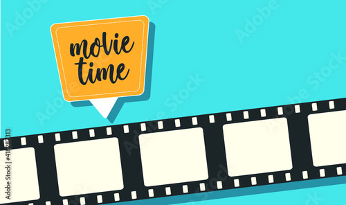 Movie time banner for the cinematic projects. Home cinema concept. Movie night. Vector illustration. 