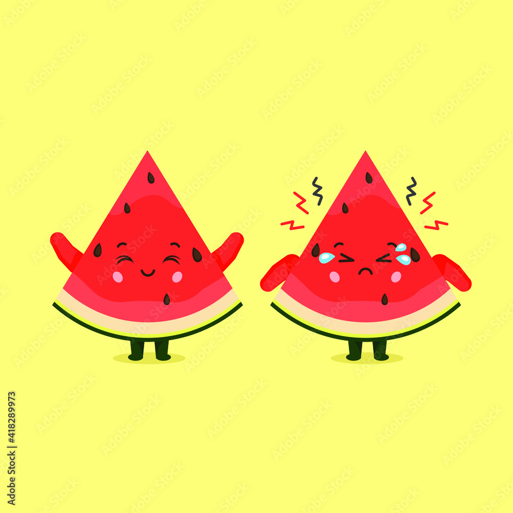 Cute Watermelon Characters Smiling and Sad Cute Watermelon Characters Smiling and Sad