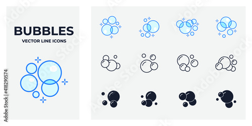 Set of Bubbles icon. Soap foam, fizzy drink, oxygen bubble pictogram pack symbol template for graphic and web design collection logo vector illustration