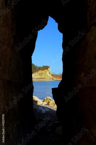 Sea cave near village of Beer , Devon on the Jurassic Coast