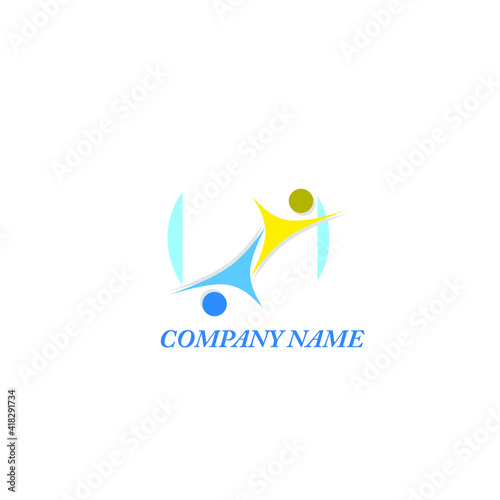 logo for life insurance company with the theme of two people side by side in blue and yellow with a simple style 