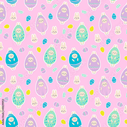 Cute seamless pattern, easter funny bunny and eggs. Easter pattern. Easter Bunny