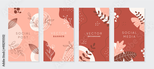 Set of abstract backgrounds in creative trendy style with copy space for text. Editable templates for social media post, banner, advertisment.