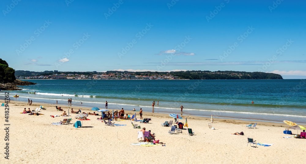 Panoramic summer scene in the beautiful beach of Miño, in the Galicia region of Spain.