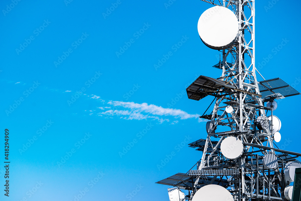 Foto Stock tower with television (TV), satellite and