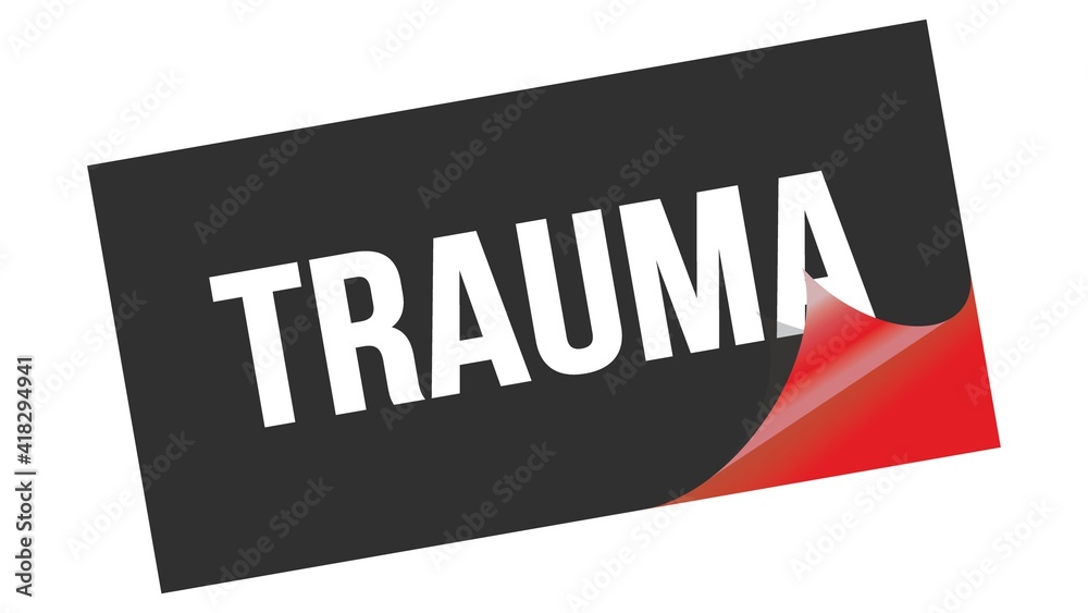 TRAUMA text on black red sticker stamp. TRAUMA text on black red sticker stamp.