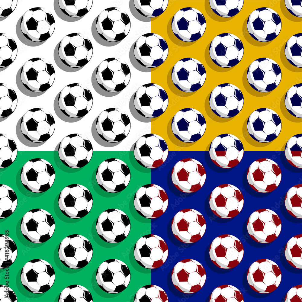 set of seamless patterns with soccer balls. Team sports, active lifestyle. Ornament for decoration and printing on fabric. Design element. Vector set of seamless patterns with soccer balls. Team sports, active lifestyle. Ornament for decoration and printing on fabric. Design element. Vector