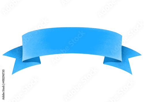 Cartoon fairytale blue ribbon for lettering. Baner. Funny bright style. Children's cute illustration. The image is isolated on a white background.