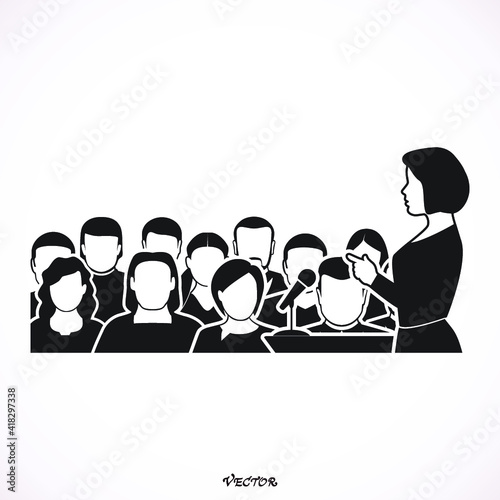Speaker woman at conference and presentation. Audience at the conference hall