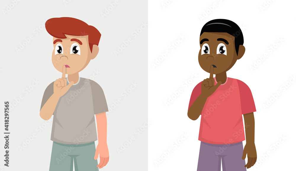 Set boy asking to be quiet with finger on lips. Set boy asking to be quiet with finger on lips.