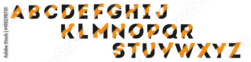 Vector graphic samurai themed cutted alphabet in a set