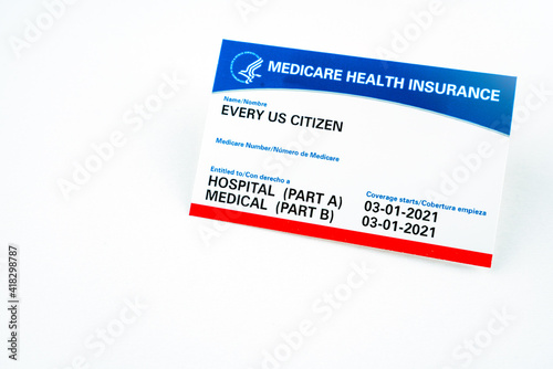 Blank medicare health insurance card isolated on white. photo