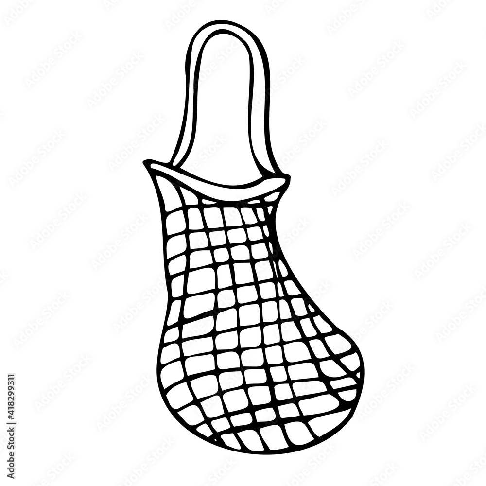 Eco bag icon isolated on a white background. Vector simple illustration in the doodle style. Eco icon. String bag