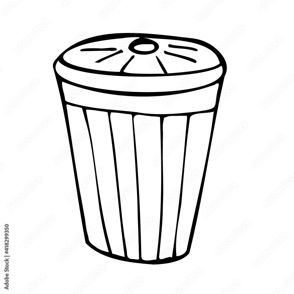 Trash can icon isolated on a white background. Vector simple illustration in the doodle style. Eco icon