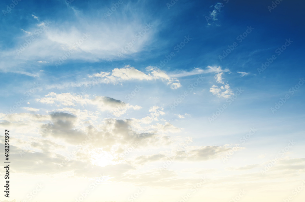 Sunset in blue sky with clouds Sunset in blue sky with clouds