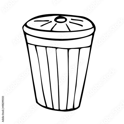 Trash can icon isolated on a white background. Vector simple illustration in the doodle style. Eco icon