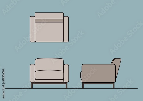 Vector Illustration of Armchair plan,front,side view