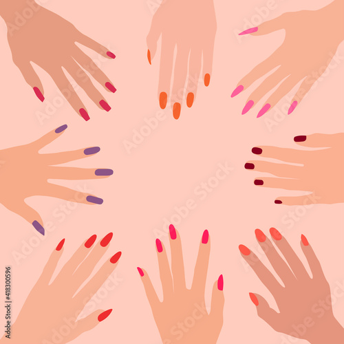 Flat illustration of female hands with manicure together