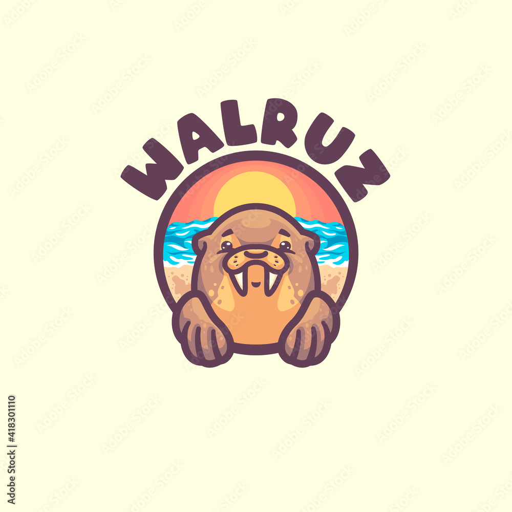 Walrus Sea Creature Cartoon Logo