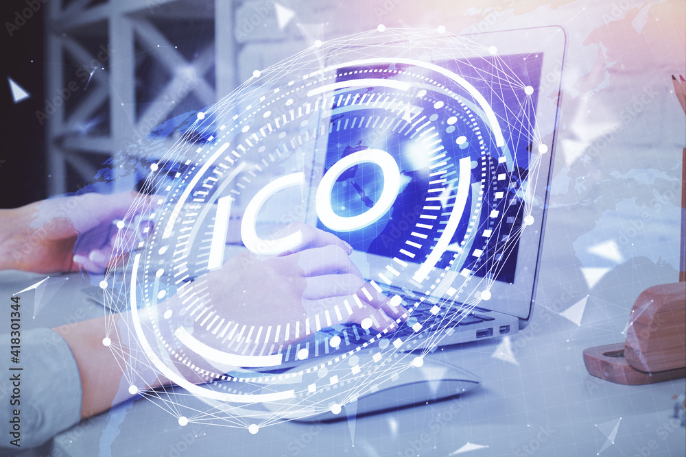 Double exposure of woman hands typing on computer and crypto market theme hologram drawing. Blockchain concept. Double exposure of woman hands typing on computer and crypto market theme hologram drawing. Blockchain concept.