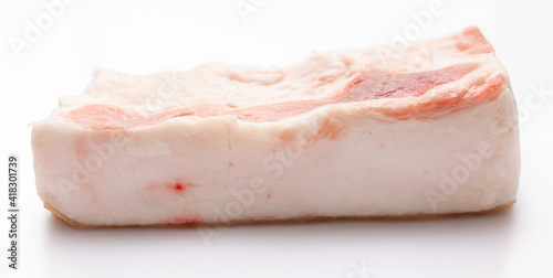 raw lard piece on white background, pork fat