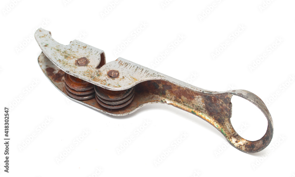 metal rusty beer opener on white background metal rusty beer opener on white background