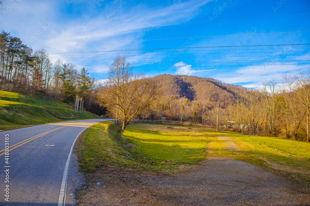Beautiful rolling hills and mountains in Asheville North Carolina in the spring