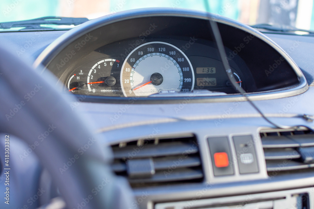 car dashboard with digital values on it