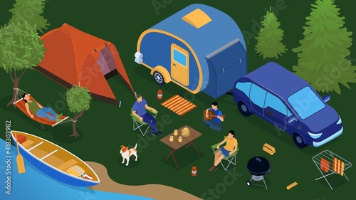 Isometric Trailer Park People Composition