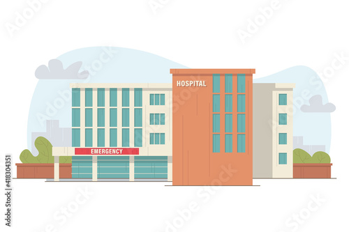 Hospital and emergency building isolated on white background. Vector illustration.