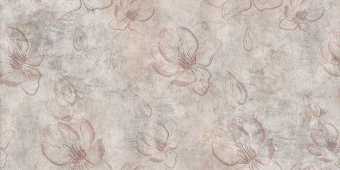 Flowers on the wall background, digital wall tiles or wallpaper design. cement texture on the flower background 