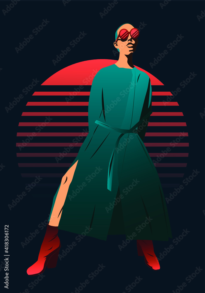 Fashionable girl with glasses. Fashion poster.