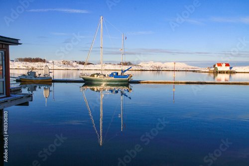 Sailboat in the harbor in the coastal town Brønnøysund,Helgeland,Nordland county,Norway,scandinavia,Europe