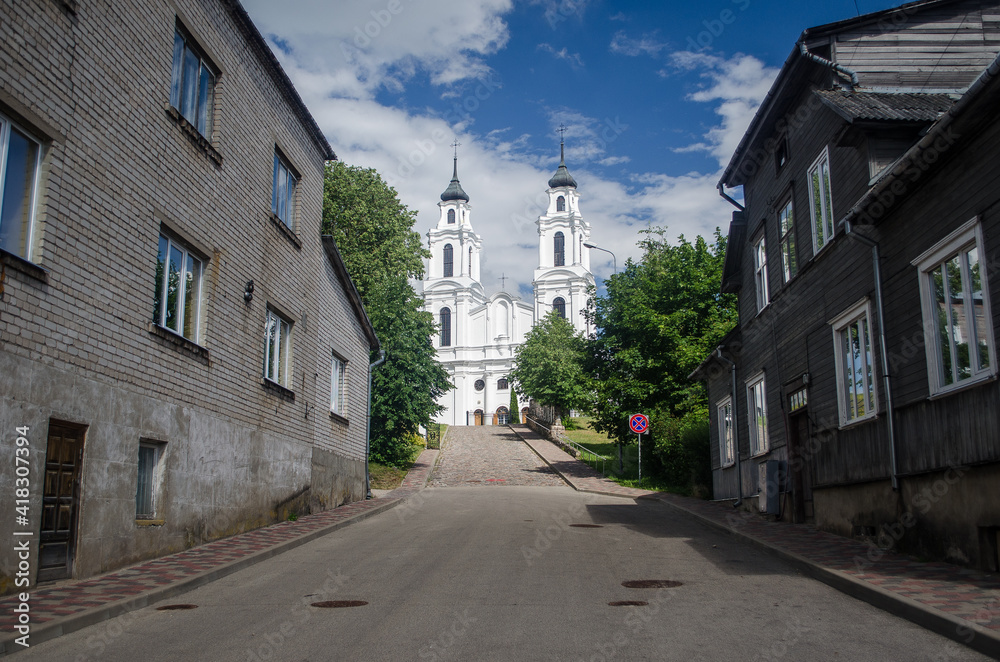 The Catholic church in Ludza, up the hill, Latvia