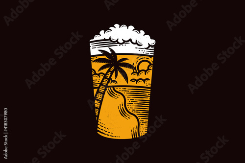 Summer Beer Glass Vintage Vector