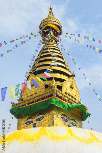 Swayambunath or Monkey Temple, Central Stupa and Buddha eyes, Unesco World Heritage Site, Kathmandu, Nepal, Asia