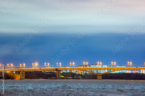 sunset over the river in winter in Omsk