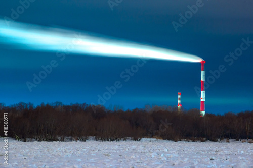 sunset over the river in winter in Omsk