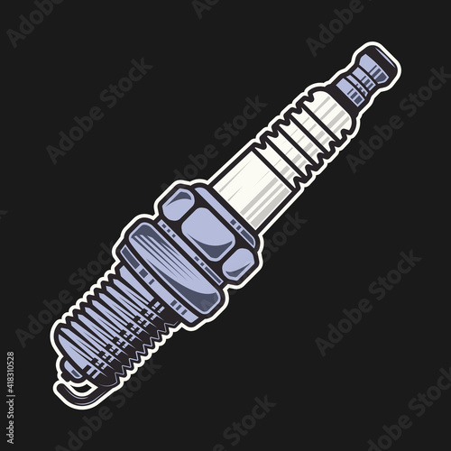 Spark plug vector colored illustration in cartoon style isolated on dark background