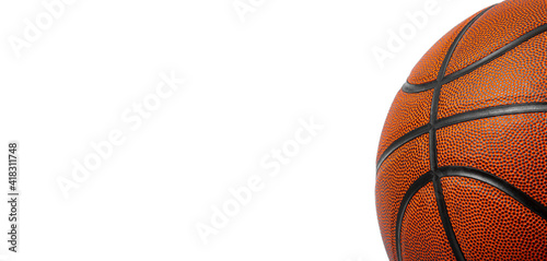 Closeup detail of basketball ball texture background. Team sport concept. Sports modern banner © Augustas Cetkauskas