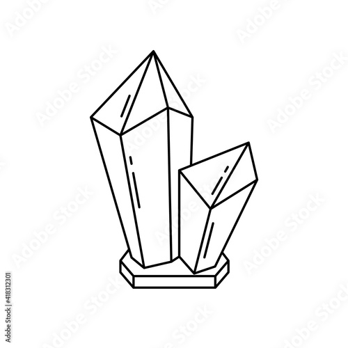 Salt cave logo. Linear icon of two crystals. Black simple illustration of mineralogy and natural stones. Contour isolated vector pictogram on white background
